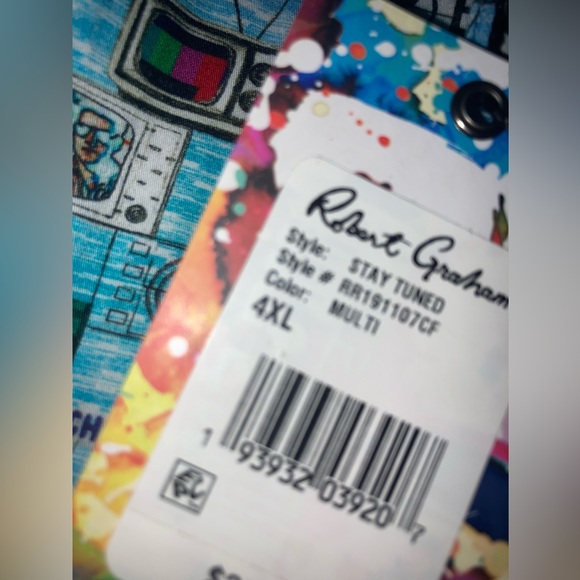 Sz 4X Men’s Robert Graham Stay Tuned TV Print Classic Fit Button-Down Shirt - Picture 7 of 12